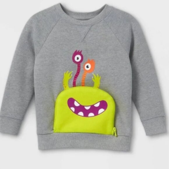 Cat & Jack Other - CAT & JACK MONSTER BELLY POCKET SWEATSHIRT - GRAY MULTI SIZE (NEW)